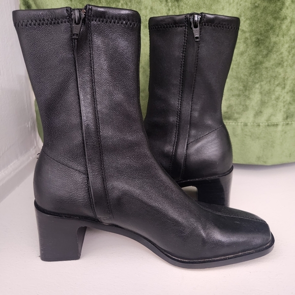 & Other Stories Black Leather Sock Heeled Ankle Boots - Picture 5 of 11